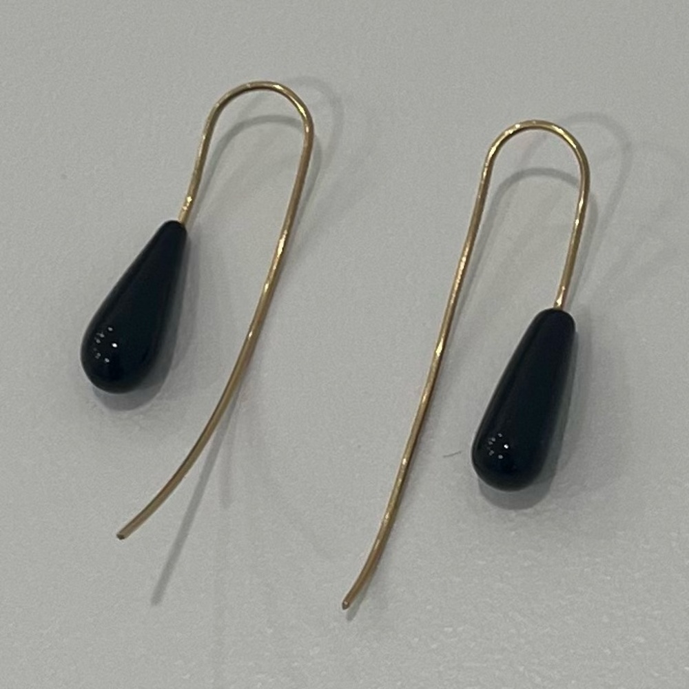 Black Onyx and 14k Gold Vintage Drop Earrings